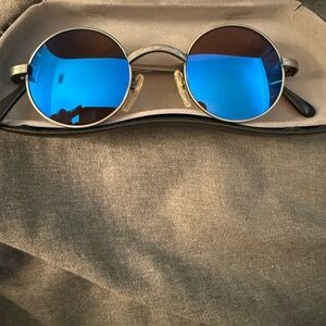 Revo Vintage Round Silver Framed blue lense sunglasses